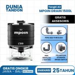 Tangki air MPOIN Drain 1500 Liter hitam dengan kaki, gratis pipa see-through, J Venting, dan MPOIN Switch.