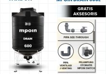 Tangki air MPOIN Drain 600 Liter hitam dengan kaki, gratis pipa see-through, J Venting, dan MPOIN Switch.
