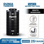 Tangki air MPOIN Tall 1100 Liter hitam ramping, gratis MPOIN Float Valve Vertikal 1" dan Pipa Ventilasi J Venting.