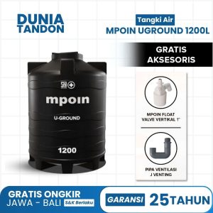 Tangki air tanam MPOIN U-GROUND 1200 liter hitam, gratis MPOIN Float Valve 1 inci dan Pipa Ventilasi J Venting.