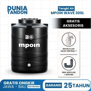 Tangki air MPOIN Wave 3600 Liter hitam, gratis MPOIN Float Valve Vertikal 1" dan Pipa Ventilasi J Venting.
