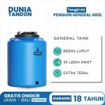 Tangki air Penguin General 400 Liter warna biru, bebas lumut, UV3 (3X lebih awet), dan ekstra tebal.