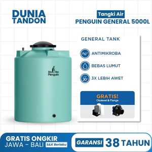 Tangki air Penguin General 5000 Liter warna tosca/mint green, antimikroba, bebas lumut, UV20 (3X lebih awet), gratis otolevel & flange.