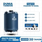 Tangki air Penguin TD 2000 Liter Total Drain warna biru, antimikroba, bebas lumut, 3X lebih awet UV, gratis plumbing kit.