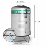 Tangki air stainless steel Profil Tank PS 1100 D PROFON kapasitas 919 liter, dilengkapi lubang outlet dan kuras.