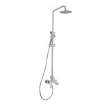 Shower Column ESS-D330 chrome dengan head shower bulat, hand shower, dan mixer air panas dingin, material kuningan dan stainless steel.