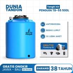 Tangki air Penguin TB-80 800 Liter hitam dengan fitur antimikroba, bebas lumut, UV20 (3X lebih awet), dan gratis plumbing kit.