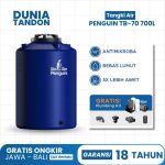 Tangki air Penguin TB-70 700 Liter biru dengan fitur antimikroba, bebas lumut, UV20 (3X lebih awet), dan gratis plumbing kit.