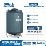 Tangki air Penguin TD-150 1500 Liter warna granit dengan fitur antimikroba, bebas lumut, UV20 (3X lebih awet), dan gratis plumbing kit.
