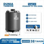 Tangki air Penguin TD-200 2000 Liter warna granit dengan fitur antimikroba, bebas lumut, UV20 (3X lebih awet), dan gratis plumbing kit.