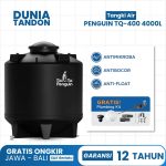 Tangki air Penguin TQ-400 4000 Liter hitam dengan fitur antimikroba, antibocor, anti-float, dan gratis plumbing kit.