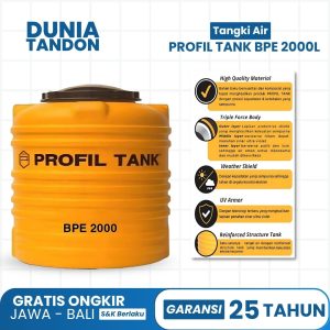 Tangki air Profil Tank BPE 2000 Liter warna orange, material HDPE kualitas tinggi, Triple Force Body, UV Armor, Reinforced Structure Tank.