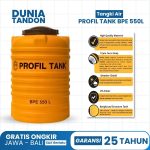 Tangki air Profil Tank BPE 550 Liter warna orange, material HDPE kualitas tinggi, Triple Force Body, UV Armor, Reinforced Structure.