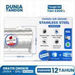 Tangki air Grand Stainless Steel TSH 3300 L horizontal, material 304 BA, bebas kuras, anti karat, garansi 12 tahun.