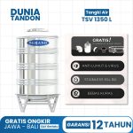 Tangki air Grand TSV 1350 Liter stainless dengan fitur anti lumut & virus, Stainless 304 BA, bebas kuras, dan gratis plumbing kit & kaki tangki.