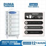 Tangki air Grand TSV 2600 Liter stainless dengan fitur anti lumut & virus, Stainless 304 BA, bebas kuras, dan gratis plumbing kit & kaki tangki.