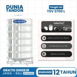 Tangki air Grand TSV 3700 Liter stainless dengan fitur anti lumut & virus, Stainless 304 BA, bebas kuras, dan gratis plumbing kit & kaki tangki.