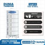 Tangki air Grand TSV 4700 Liter stainless dengan fitur anti lumut & virus, Stainless 304 BA, bebas kuras, dan gratis plumbing kit & kaki tangki.