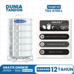 Tangki air Grand TSV 5700 Liter stainless dengan fitur anti lumut & virus, Stainless 304 BA, bebas kuras, dan gratis plumbing kit & kaki tangki.