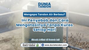 Tandon air besar berwarna hijau di atas gedung yang tampak kusam sebagai visual mengapa tandon air berbau? Ini penyebab dan cara mengatasinya tanpa kuras setiap hari