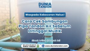 Tampilan sambungan pipa PVC biru di bawah tandon air yang mengalami kebocoran halus dan tetesan air yang terlihat jelas