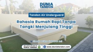 Tandon air tanam berwarna putih dengan penutup bulat di tengah halaman rumput hijau yang rapi dan bersih