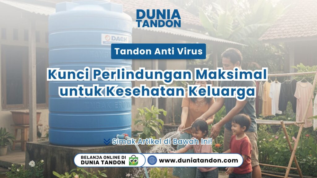 Sebuah keluarga bahagia menggunakan air dari Tandon Anti Virus: Kunci Perlindungan Maksimal untuk Kesehatan Keluarga berwarna biru
