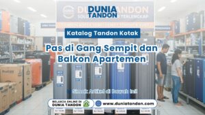 Display barisan produk Katalog Tandon Kotak Slim berbagai warna di dalam toko Dunia Tandon