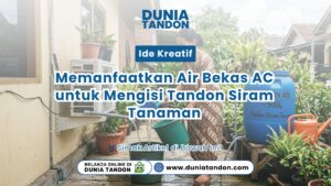 Seorang wanita menampung air dari outdoor pendingin pada artikel Ide Kreatif Air AC untuk siram tanaman di Toko Dunia Tandon