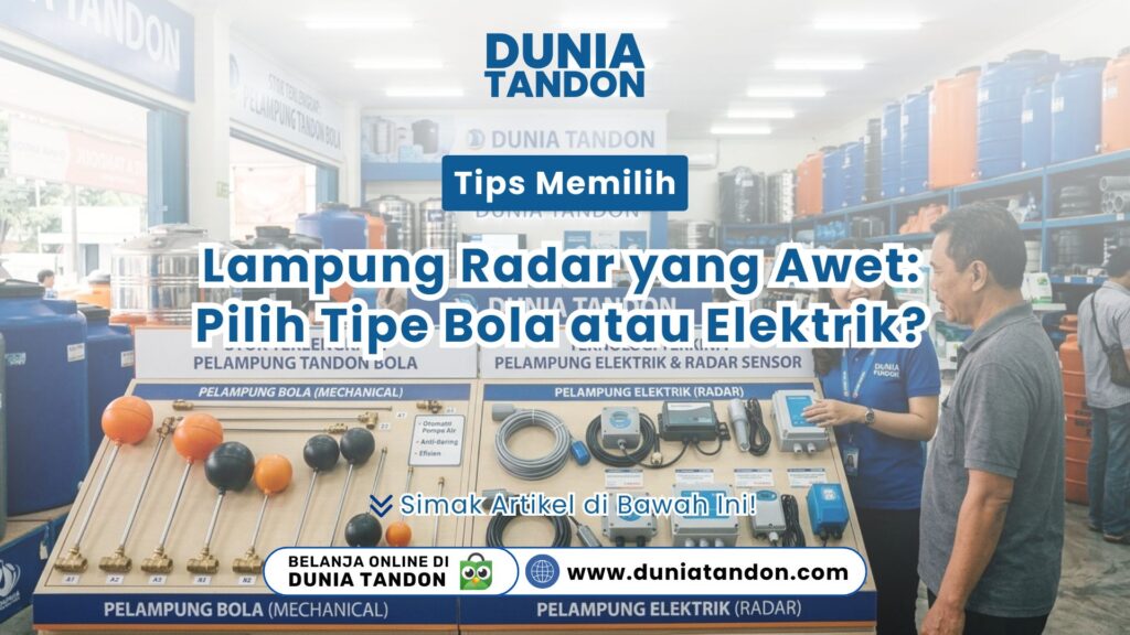 Seorang staf menjelaskan display alat pada artikel Tips Memilih Lampung Radar mekanis dan elektrik di Toko Dunia Tandon