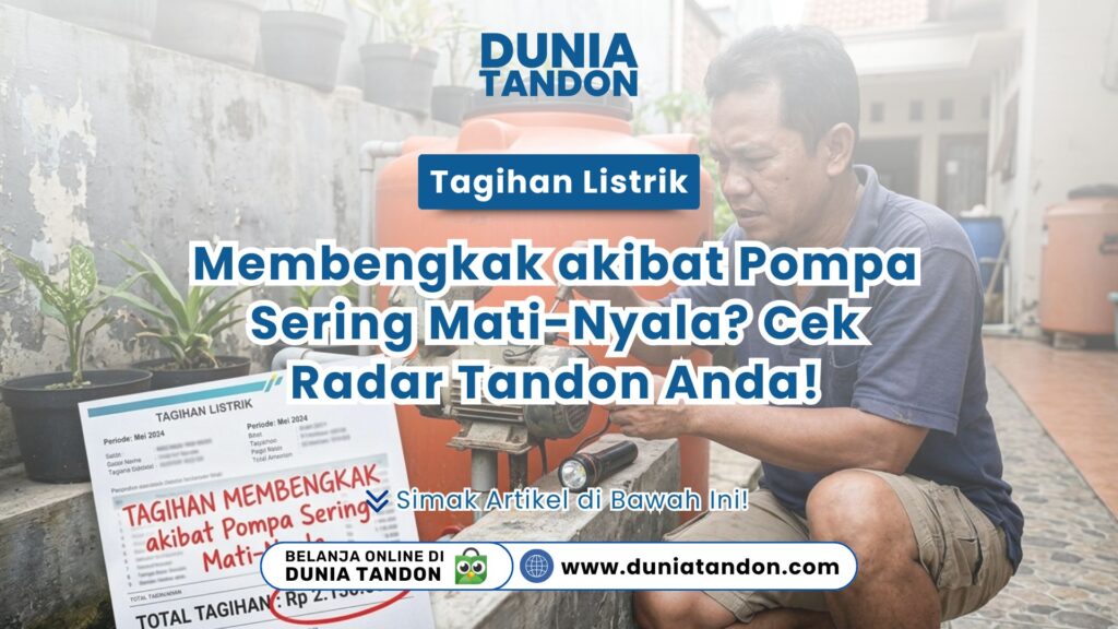 Teknisi memperbaiki pompa air pada artikel Tagihan Listrik Membengkak akibat Pompa Sering Mati-Nyala Toko Dunia Tandon